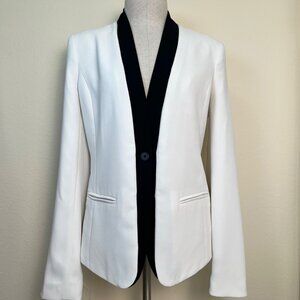 CALVIN KLEIN White & Black Tuxedo Style Blazer Jacket Women's Size 4 Polyester